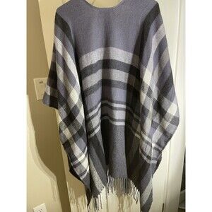 Banana Republic Plaid Fringe Boho Grey Shrug Wrap Casual Comfort Office Work